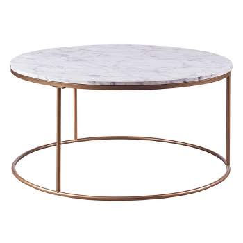 Marmo Round Coffee Table with Faux Marble Top Brass - Teamson Home