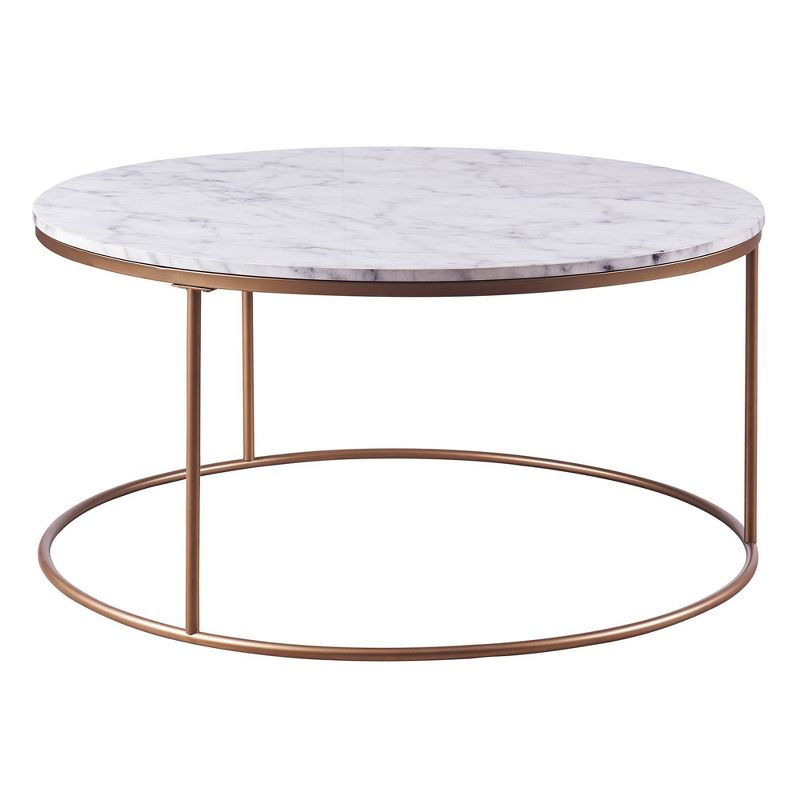 Marmo Round Coffee Table with Faux Marble Top Brass - Teamson Home, 1 of 10