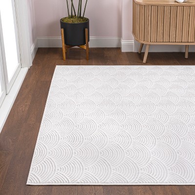 Porter White and Light Gray Geometric Polyester Area Rug