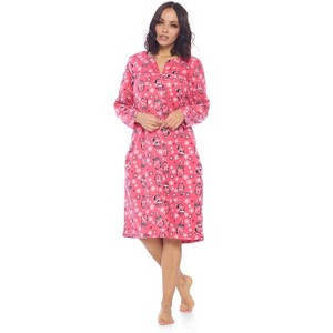 Casual Nights Women's Printed Fleece Snap-Front Lounger House Dress - 1 of 3