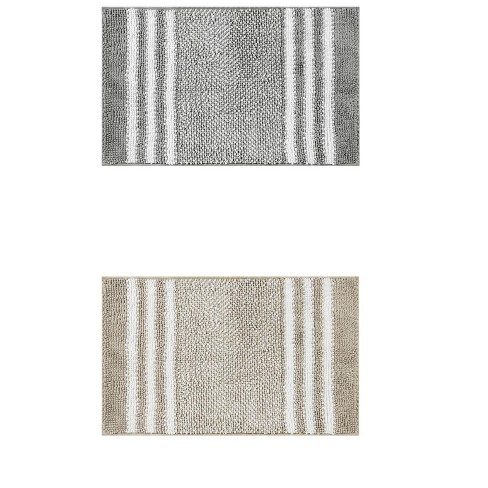 Unique Bargains Chenille Striped Pattern Non-slip Bathroom Floor Mats 2 ...