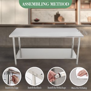 Stainless Steel Food Prep Table,Kitchen Work Table with Adjustable Under Shelf,Utility Table with Hooks for Restaurant,Garage,Hotel and Home - 1 of 4