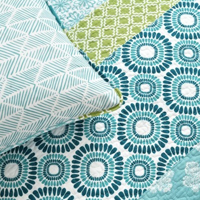 Lush Decor 3pc Full/Queen Bohemian Striped Reversible Oversized Quilt Bedding Set Blue/Green - Lush Décor — фото 4
