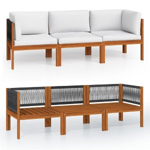 vidaXL Garden Sofa Cream Solid Acacia Wood 3-Seater Garden Sofa - 1 of 4