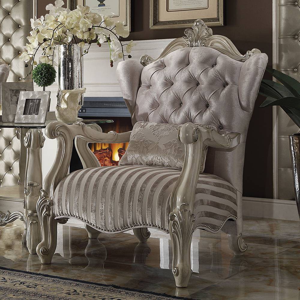 Photos - Chair 33"Versailles Fabric  Ivory/Bone White - Acme Furniture