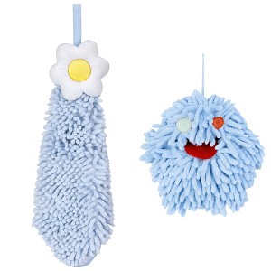 REGALWOVEN 2 Packs Soft Absorbent Flower Pattern Chenille Hand Towel with Loop 6" x 15"/7" x 7" - 1 of 4
