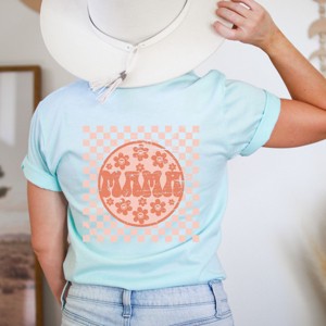 Simply Sage Market Checkered Mama Flowers Front and Back Print Short Sleeve Tee - 1 of 4