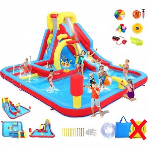 HOMDOX 158 x 120 x 82" Inflatable Water Slide Obstacle Course for Kids w/Long Slide Deep Pool Climbing Wall Boxing Game Basketball Rim Water Cannon - 1 of 4