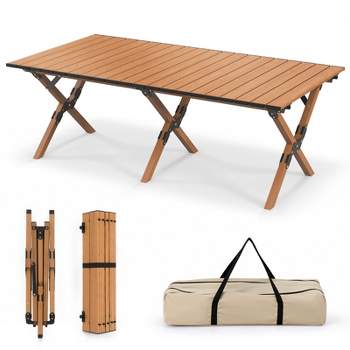 Tangkula 47" x 23" Folding Aluminum Picnic Table Roll-Up Camping Table with Carry Bag Portable Outdoor Table Low Height Beach Table for Travel