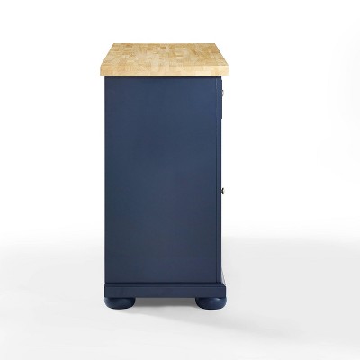 Navy Solid Wood Butcher Block Kitchen Island with Storage