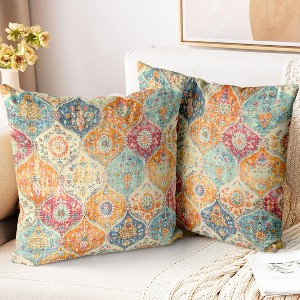 Boho Throw Pillow Covers 18x18 inch Set of 2, Pillowcases Bohemia Carpet Printing Pattern - 1 of 3