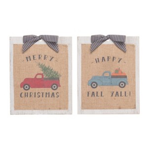 Transpac Wood 12 in. Multicolor Double Sided Autumn Snow Decor - 1 of 2