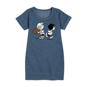 - Peanuts - Marcie Patty Football Graphic Short Sleeve Fleece Dress - 1 of 4