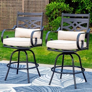 2pk Outdoor Swivel Bar Stools with Metal Frame & Back Cushions - Captiva Designs - 1 of 4