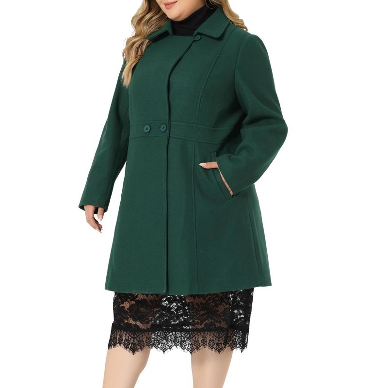 Agnes Orinda Women's Plus Size Notched Lapel Single Breasted Winter Long Pea Coat, 2 of 6