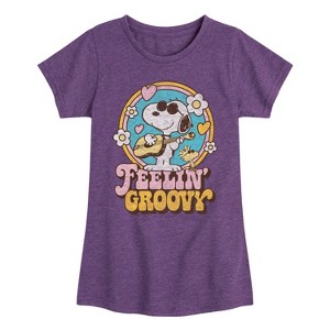 Girls' - Peanuts - Feelin Groovy Snoopy And Woodstock Fitted Short Sleeve Graphic T-Shirt - 1 of 4