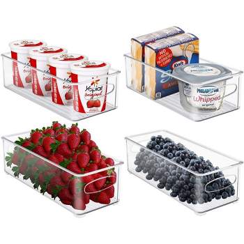 Sorbus 4 Pack Narrow Stackable Clear Storage Bins with Handles- for Kitchen Pantry, Freezer & Fridge Organization