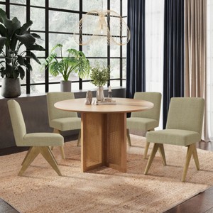 Set of 4 Upholstered Dining Chairs, Modern Solid Wood Kitchen Chairs with Linen Fabric, Mid-Century Accent Chairs for Dining Room-Maison Boucle - 1 of 4
