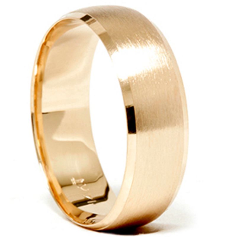 Pompeii3 Mens 14k Gold 8mm Beveled Brushed Wedding Ring Band New, 1 of 5