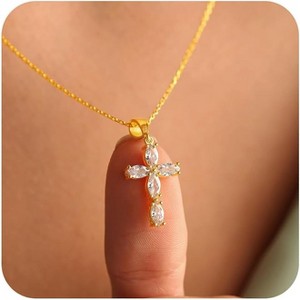 Layered Sideways Cross Necklace 14K Gold Plated Dainty Choker for Women - 1 of 4
