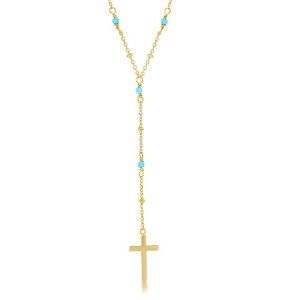 Bella Silver Sterling Silver Turquoise & Plain Beads by the Yard Cross Neckalce - Gold Plated - Yellow - 16+2 Inch - 1 of 2