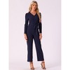 Allegra K Women's V Neck Jumpsuit Long Sleeve Tie Waist Wide Leg Long Pants Elegant Knit Jumpsuits - 3 of 4