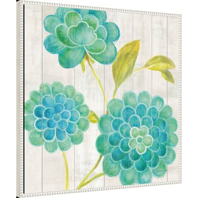 Aqua Blooms Botanical Canvas Print with White Frame, 30x30