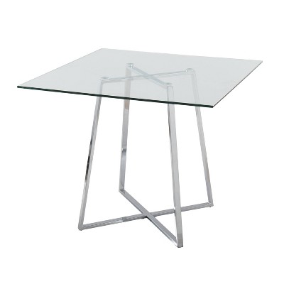 36" Clear Glass and Chrome Square Dining Table