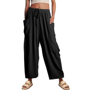 Coolmee Womens Baggy Wide Leg Pants Casual Drawstring Elastic Waisted Palazzo Harem Trousers with Pockets - 1 of 4