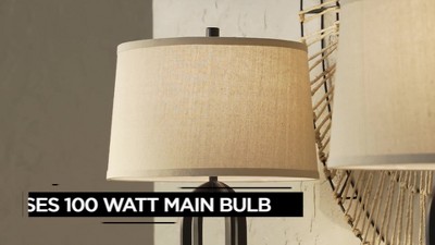 Marcel Black Metal Table Lamps with Natural Linen Shades and USB Ports