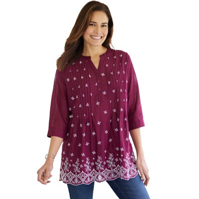 deep claret eyelet embroidery