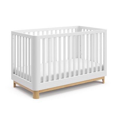 White and Natural 3-in-1 Convertible Crib with Rounded Posts