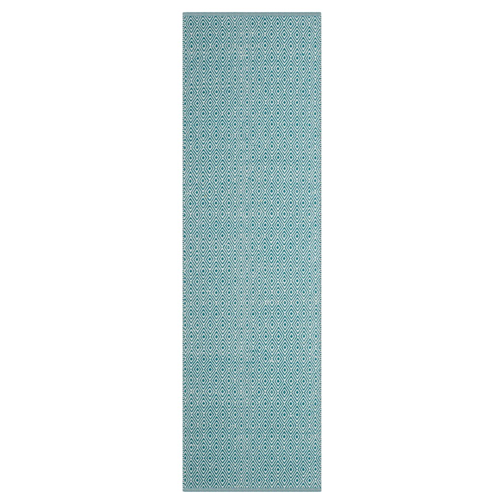 2'3inx8' Runner Ivory/Turquoise Stripe Flatweave Woven - Safavieh