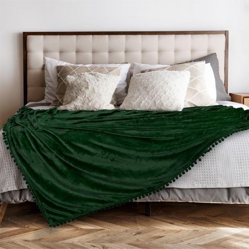 PAVILIA Fleece Pom Pom Blanket Throw for Sofa Bed, Soft Lightweight Pompom Fringe Blanket for Couch, 4 of 10