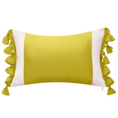 12"x20" Oversize Colorblock Lumbar Throw Pillow with Tassel Fringe Dark Yellow - Edie@Home