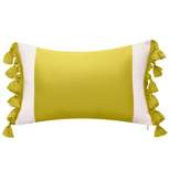 12"x20" Oversize Colorblock Lumbar Throw Pillow with Tassel Fringe Dark Yellow - Edie@Home
