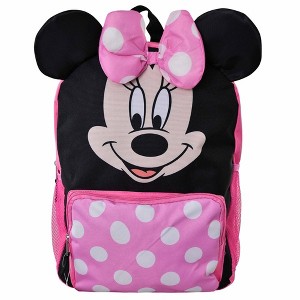 Mochila escolar Disney Minnie Mouse 3D rosa y negra con lunares, de nylon para niñas de 16" mayores de 3 años