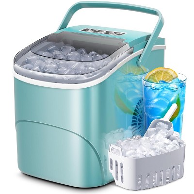 ZAFRO Ice Makers Countertop with Handle,26.5Lbs/24H,9 Cubes in 6 Mins,2 Sizes of Bullet Ice,Portable Machine with Self-Cleaning