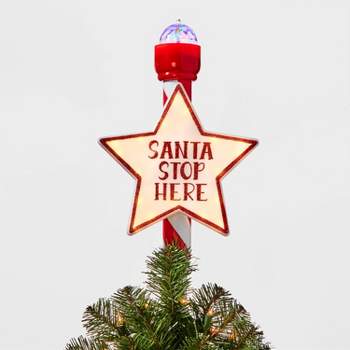 14.5in 21 LED Light Santa Stop Here Christmas Tree Topper Red - Wondershop™