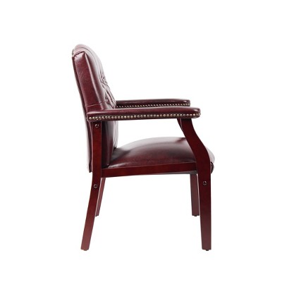 Oxblood Vinyl and Mahogany Traditional Guest Chair