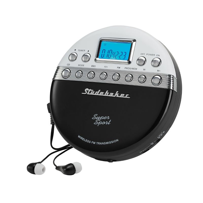 Studebaker SB3705 Super Sport Portable CD Player Plays CD Wirelessly through Car Radio - Includes FM Stereo Radio and Color Coordinated Stereo Earbuds, 1 of 7