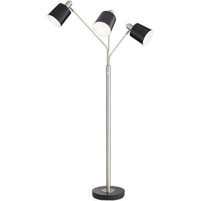 Pacific Coast Lighting Mid Century Modern 72" Tall Standing Floor Lamp Large Arc 3-Light Silver Metal Nickel Finish Living Room Bedroom Black Shade