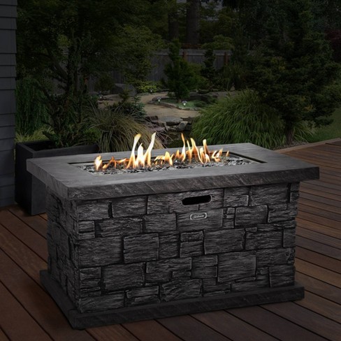 Faux Stone Propane Fire Table Gray, Sunbeam Fire Pit