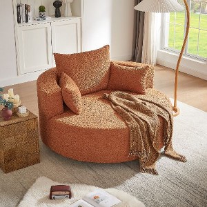 Kumasinova 360° Swivel Chair, Round Barrel Chair, Chenille Accent Chair, Modern Sofa Chair with 3 Removable Pillows, Armchair for Living Room/Bedroom - 1 of 4