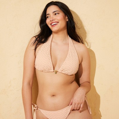 Shade & Shore Women's Wavy Openwork Jade Bead Triangle Bikini Top - Shade & Shore™ Cream M — фото 4