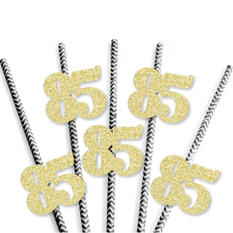 Big Dot of Happiness Gold Glitter 85 Party Straws - No-Mess Real Gold Glitter Cut-Out Numbers & Decorative 85th Birthday Party Paper Straws - 24 Ct, 3 of 8