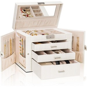 4-Tier Leather Jewelry Box with 3 Drawers Lockable Mirror and Organizer - 1 of 4