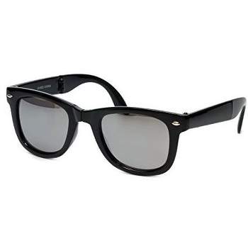 Calabria Classic Folding Wayfarer Sunglasses with 100% UVA/UVB Protection (Black Frame & Green Lens)