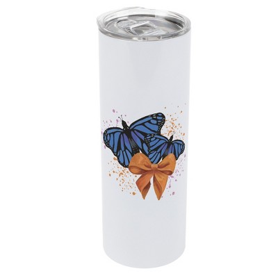 Elanze Designs 20 Ounce Stainless Steel On the Go Travel Tumbler With Push Top Lid, Blue Monarch Butterflies