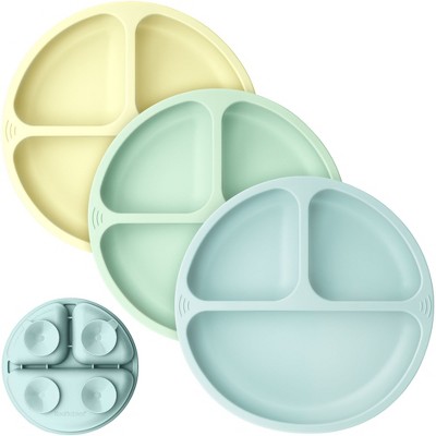 Image of 3-Pack Prep Suction Plates for Baby, 100% Silicone Toddler Plates, BPA-Free Divided Baby Plates with Suction (Pastel Sky)